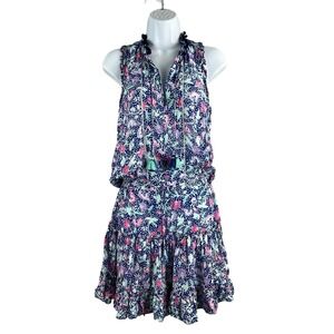 Poupette St Barth Dress Womens Medium Blue Clara Printed Mini Boho